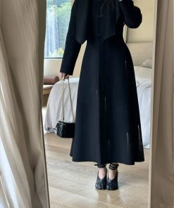 Elegant Double-Sided 100% Wool Overcoat for Women, Long High-End Woolen Coat with Sophisticated Design