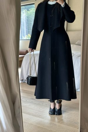 Elegant Double-Sided 100% Wool Overcoat for Women, Long High-End Woolen Coat with Sophisticated Design