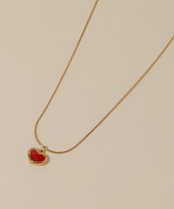 Elegant Double-Sided Floating Red Heart Pendant Necklace for Women, Clavicle Chain, Versatile Fashion Accessory, Romantic Gift Idea
