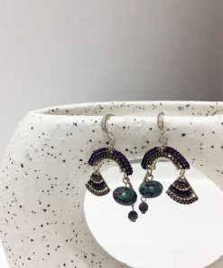 Elegant Ethnic Style Retro Diamond-Inlaid Fan-Shaped U-Shaped Hook Earrings for Evening Accessories