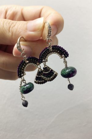 Elegant Ethnic Style Retro Diamond-Inlaid Fan-Shaped U-Shaped Hook Earrings for Evening Accessories