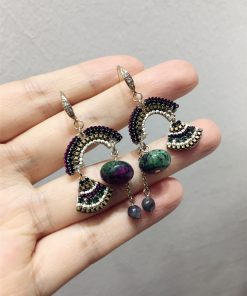 Elegant Ethnic Style Retro Diamond-Inlaid Fan-Shaped U-Shaped Hook Earrings for Evening Accessories
