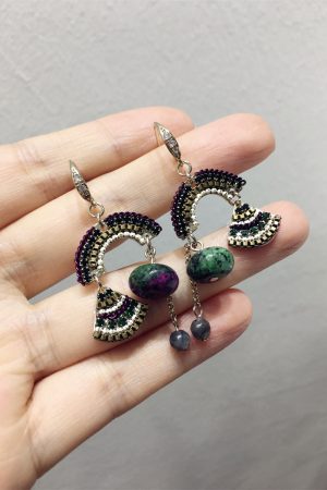 Elegant Ethnic Style Retro Diamond-Inlaid Fan-Shaped U-Shaped Hook Earrings for Evening Accessories