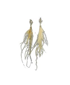 Elegant Feather Tassel Long Earrings with Crystal Inlay - Trendy Face-Slimming Design for Autumn & Winter 2025, Versatile Fashion Accessory