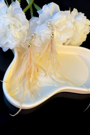 Elegant Feather Tassel Long Earrings with Crystal Inlay - Trendy Face-Slimming Design for Autumn & Winter 2025, Versatile Fashion Accessory