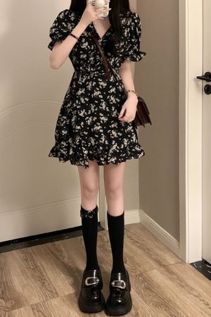 Elegant Floral One-Piece Dress for Women, French Style, Waist-Cinching, Slimming, A-Line Short Skirt, Summer Fashion