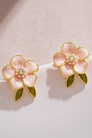 Elegant Floral Pearl Glaze Stud Earrings - Fresh French-Style Flower Design for a Sweet Temperament - Perfect for Any Occasion