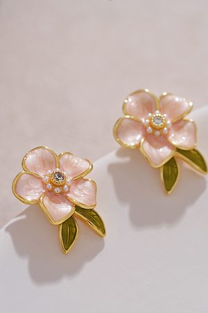 Elegant Floral Pearl Glaze Stud Earrings - Fresh French-Style Flower Design for a Sweet Temperament - Perfect for Any Occasion
