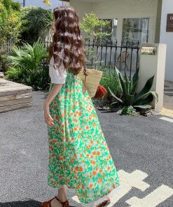 Elegant Floral Suspender Dress with Hollow Lace Top Two-Piece Set for May Day Outings - Trendy Y2K Style Fashion