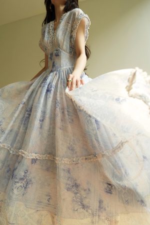 Elegant French Floral Ruffled Hem Maxi Dress - High-Quality Boho Chic Style for Summer Events and Y2K Fashion Lovers