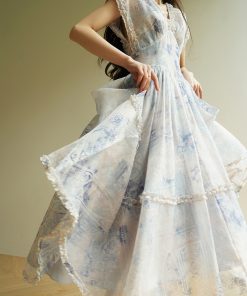 Elegant French Floral Ruffled Hem Maxi Dress - High-Quality Boho Chic Style for Summer Events and Y2K Fashion Lovers