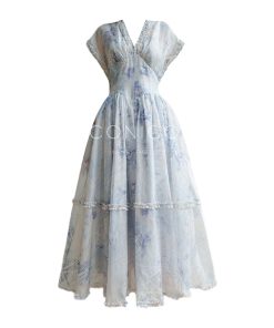 Elegant French Floral Ruffled Hem Maxi Dress - High-Quality Boho Chic Style for Summer Events and Y2K Fashion Lovers