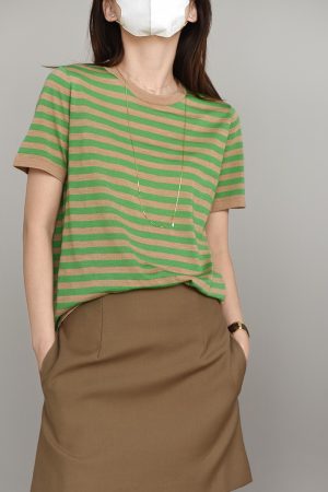 Elegant French Striped Short Sleeve Women's T-Shirt in Fine Merino Wool - Brightening Knit Top for Effortless Style