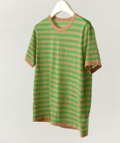 Elegant French Striped Short Sleeve Women's T-Shirt in Fine Merino Wool - Brightening Knit Top for Effortless Style