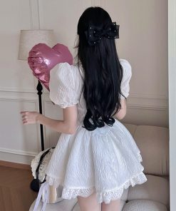 Elegant French Style Princess Dress for Women - Ultra-Fairy, Sexy Square Neck, Puff Sleeves, Waist-Cinching, Slimming Short Skirt Dress