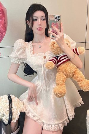 Elegant French Style Princess Dress for Women - Ultra-Fairy, Sexy Square Neck, Puff Sleeves, Waist-Cinching, Slimming Short Skirt Dress
