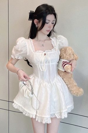 Elegant French Style Princess Dress for Women - Ultra-Fairy, Sexy Square Neck, Puff Sleeves, Waist-Cinching, Slimming Short Skirt Dress
