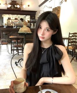 Elegant French-Style Silk Neck-Tie Sleeveless Bow Top - Loose Slim-Fit Summer Shirt