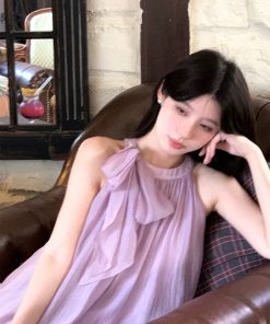 Elegant French-Style Silk Neck-Tie Sleeveless Bow Top - Loose Slim-Fit Summer Shirt