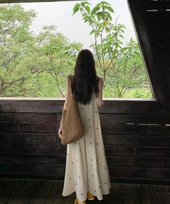 Elegant French-Style Sleeveless Bow Dress for Women - Unique Loose Fit Long Summer Dress