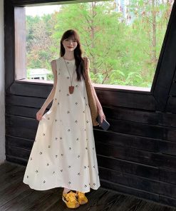 Elegant French-Style Sleeveless Bow Dress for Women - Unique Loose Fit Long Summer Dress