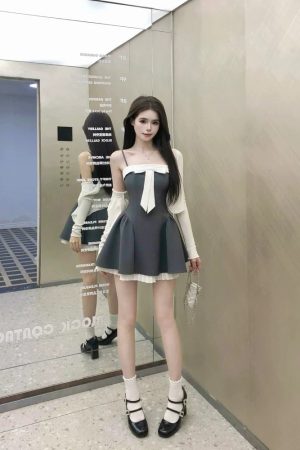 Elegant French-Style Spliced Spaghetti Strap Dress for Women with Butterfly Knot, Waist-Cinching Short Skirt, Perfect for Summer