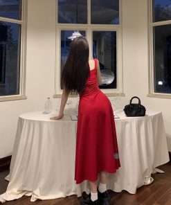 Elegant French-Style Square-Neck Camisole Dress for Women - Waist-Cinching, Niche Long Dress, Summer 2025 Essential