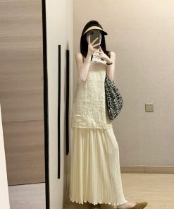 Elegant French-Style Two-Piece Halter Dress Set for Women, High-End Summer Vacation Long Skirt Outfit