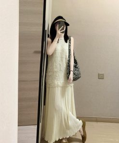 Elegant French-Style Two-Piece Halter Dress Set for Women, High-End Summer Vacation Long Skirt Outfit