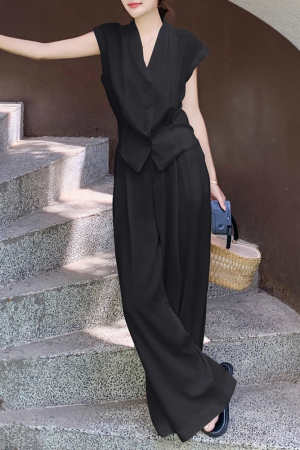 Elegant French Style Vest and Wide-Leg Pants Two-Piece Set - 2025 Summer Outfit for a Youthful Look, Perfect for Casual Chic or Vacation