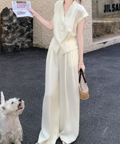 Elegant French Style Vest and Wide-Leg Pants Two-Piece Set - 2025 Summer Outfit for a Youthful Look, Perfect for Casual Chic or Vacation