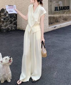 Elegant French Style Vest and Wide-Leg Pants Two-Piece Set - 2025 Summer Outfit for a Youthful Look, Perfect for Casual Chic or Vacation