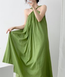 Elegant Goddess Style Lightweight Ramie Dress - Two-Way Front & Back Design - Long Dress for 90s Inspired Fashion