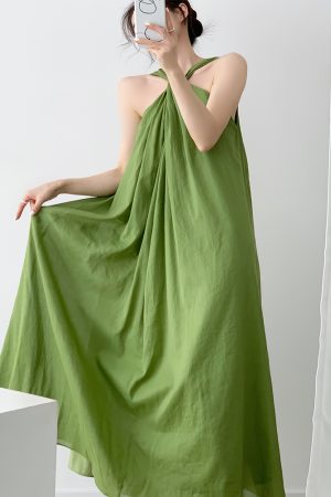 Elegant Goddess Style Lightweight Ramie Dress - Two-Way Front & Back Design - Long Dress for 90s Inspired Fashion