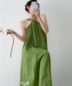 Elegant Goddess Style Lightweight Ramie Dress - Two-Way Front & Back Design - Long Dress for 90s Inspired Fashion