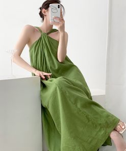 Elegant Goddess Style Lightweight Ramie Dress - Two-Way Front & Back Design - Long Dress for 90s Inspired Fashion