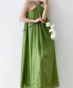 Elegant Goddess Style Lightweight Ramie Dress - Two-Way Front & Back Design - Long Dress for 90s Inspired Fashion