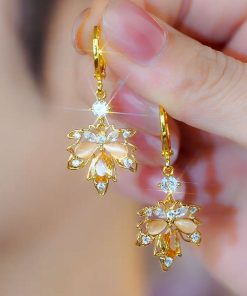 Elegant Goddess Style Micro-Inlaid Maple Leaf Zircon Ear Clips - Unique Women's Earrings for 2025 Fashion Trends