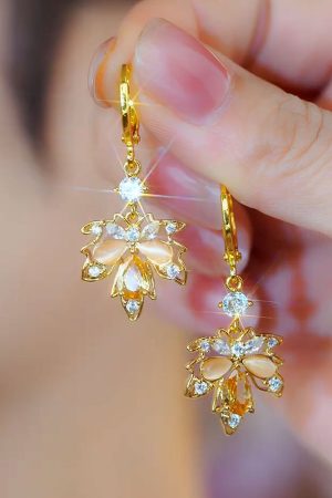 Elegant Goddess Style Micro-Inlaid Maple Leaf Zircon Ear Clips - Unique Women's Earrings for 2025 Fashion Trends