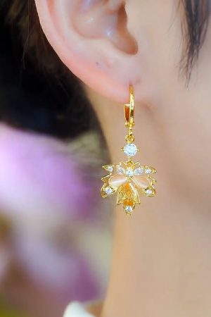 Elegant Goddess Style Micro-Inlaid Maple Leaf Zircon Ear Clips - Unique Women's Earrings for 2025 Fashion Trends