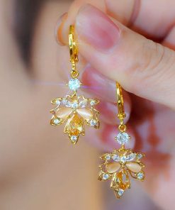 Elegant Goddess Style Micro-Inlaid Maple Leaf Zircon Ear Clips - Unique Women's Earrings for 2025 Fashion Trends