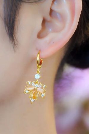 Elegant Goddess Style Micro-Inlaid Maple Leaf Zircon Ear Clips - Unique Women's Earrings for 2025 Fashion Trends