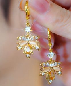 Elegant Goddess Style Micro-Inlaid Maple Leaf Zircon Ear Clips - Unique Women's Earrings for 2025 Fashion Trends