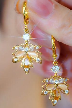 Elegant Goddess Style Micro-Inlaid Maple Leaf Zircon Ear Clips - Unique Women's Earrings for 2025 Fashion Trends