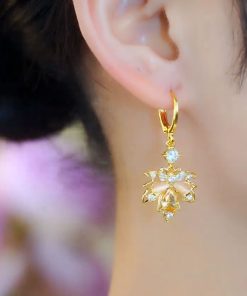 Elegant Goddess Style Micro-Inlaid Maple Leaf Zircon Ear Clips - Unique Women's Earrings for 2025 Fashion Trends