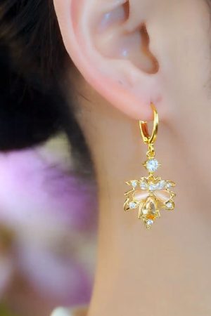 Elegant Goddess Style Micro-Inlaid Maple Leaf Zircon Ear Clips - Unique Women's Earrings for 2025 Fashion Trends