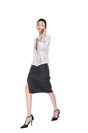 Elegant Gray Split Design Pencil Skirt for Women - Slim Fit A-Line, Versatile High-End Fashion, Chic Workwear, Classic Style