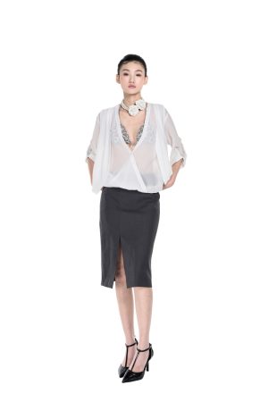 Elegant Gray Split Design Pencil Skirt for Women - Slim Fit A-Line, Versatile High-End Fashion, Chic Workwear, Classic Style