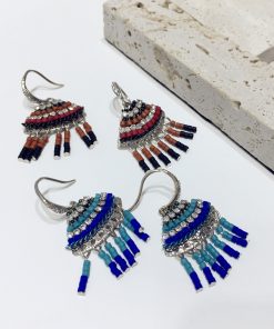 Elegant Handmade Beaded Diamond-Inlaid Triangular Fan-Shaped Short Tassel Earrings - Ethnic Style Jewelry for Chic Looks