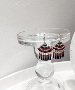 Elegant Handmade Beaded Diamond-Inlaid Triangular Fan-Shaped Short Tassel Earrings - Ethnic Style Jewelry for Chic Looks